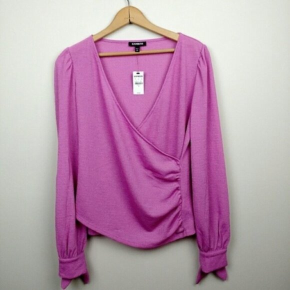 Express Faux Wrap Surplice Top Pink Purple SZ Small - Picture 2 of 6